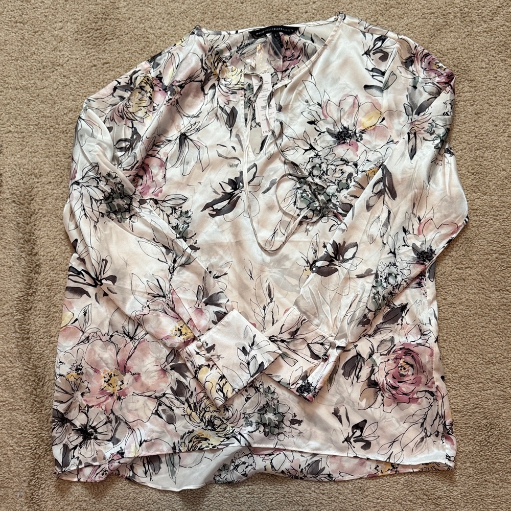White House Black Market Floral Blouse - Pink and Gray